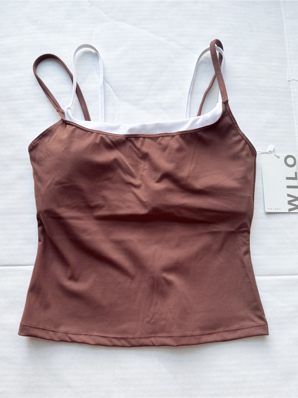 WILO Contrast Double Layer Singlet Tank Top Chocolate Brown White Size M NWT